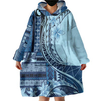 Samoa Siapo Mamanu Wearable Blanket Hoodie Plumeria Navy Blue Motifs LT7 - Polynesian Pride