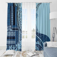 Samoa Siapo Mamanu Window Curtain Plumeria Navy Blue Motifs LT7 - Polynesian Pride