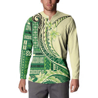 Samoa Siapo Mamanu Button Sweatshirt Plumeria Emerald Motifs LT7 - Polynesian Pride