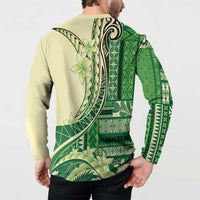 Samoa Siapo Mamanu Button Sweatshirt Plumeria Emerald Motifs LT7 - Polynesian Pride
