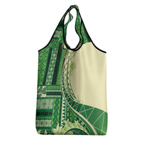 Samoa Siapo Mamanu Grocery Bag Plumeria Emerald Motifs