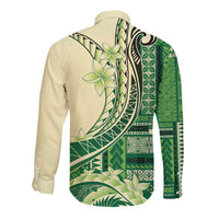 Samoa Siapo Mamanu Long Sleeve Button Shirt Plumeria Emerald Motifs