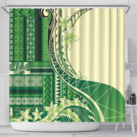 Samoa Siapo Mamanu Shower Curtain Plumeria Emerald Motifs