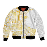 Samoa Siapo Mamanu Bomber Jacket Plumeria Fancy Gold Motifs LT7 Unisex Gold - Polynesian Pride