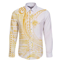 Samoa Siapo Mamanu Family Matching Long Sleeve Bodycon Dress and Hawaiian Shirt Plumeria Fancy Gold Motifs