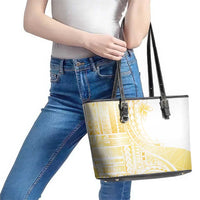 Samoa Siapo Mamanu Leather Tote Bag Plumeria Fancy Gold Motifs LT7 - Polynesian Pride