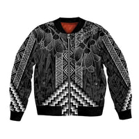 Aotearoa Taniko Pattern Bomber Jacket Poutama Mix Kowhai Flowers