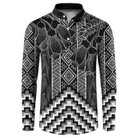Aotearoa Taniko Pattern Button Sweatshirt Poutama Mix Kowhai Flowers LT7 Grey - Polynesian Pride
