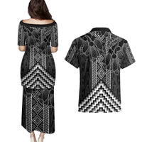 Aotearoa Taniko Pattern Couples Matching Puletasi and Hawaiian Shirt Poutama Mix Kowhai Flowers LT7 - Polynesian Pride
