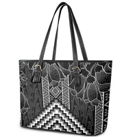 Aotearoa Taniko Pattern Leather Tote Bag Poutama Mix Kowhai Flowers