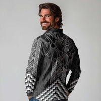 Aotearoa Taniko Pattern Long Sleeve Polo Shirt Poutama Mix Kowhai Flowers