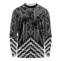 Aotearoa Taniko Pattern Long Sleeve Shirt Poutama Mix Kowhai Flowers LT7 Unisex Grey - Polynesian Pride