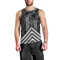 Aotearoa Taniko Pattern Men Tank Top Poutama Mix Kowhai Flowers LT7 - Polynesian Pride