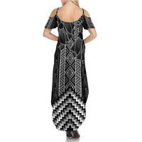 Aotearoa Taniko Pattern Summer Maxi Dress Poutama Mix Kowhai Flowers LT7 - Polynesian Pride