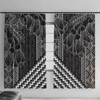 Aotearoa Taniko Pattern Window Curtain Poutama Mix Kowhai Flowers LT7 With Hooks Grey - Polynesian Pride