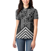 Aotearoa Taniko Pattern Women Polo Shirt Poutama Mix Kowhai Flowers