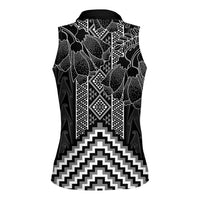 Aotearoa Taniko Pattern Women Sleeveless Polo Shirt Poutama Mix Kowhai Flowers