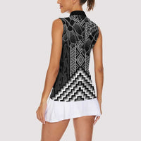 Aotearoa Taniko Pattern Women Sleeveless Polo Shirt Poutama Mix Kowhai Flowers
