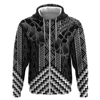 Aotearoa Taniko Pattern Zip Hoodie Poutama Mix Kowhai Flowers LT7 Zip Hoodie Grey - Polynesian Pride