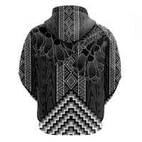 Aotearoa Taniko Pattern Zip Hoodie Poutama Mix Kowhai Flowers LT7 - Polynesian Pride