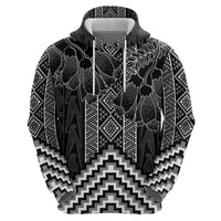 Aotearoa Taniko Pattern Zip Hoodie Poutama Mix Kowhai Flowers LT7 - Polynesian Pride