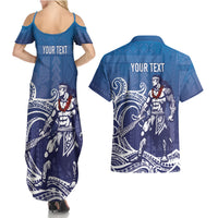 Samoa Manuia le Aso Tuto'atasi Siapo Motif Couples Matching Summer Maxi Dress and Hawaiian Shirt Warrior with Nifo Oti LT7 - Polynesian Pride