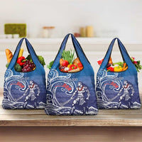 Samoa Manuia le Aso Tuto'atasi Siapo Motif Grocery Bag Warrior with Nifo Oti LT7 3-pack One Size Blue - Polynesian Pride