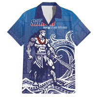 Samoa Manuia le Aso Tuto'atasi Siapo Motif Hawaiian Shirt Warrior with Nifo Oti LT7 Blue - Polynesian Pride