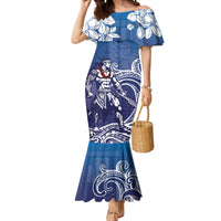 Samoa Manuia le Aso Tuto'atasi Siapo Motif Mermaid Dress Warrior with Nifo Oti LT7 Women Blue - Polynesian Pride