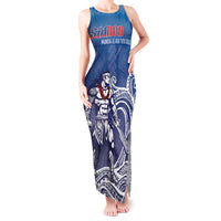 Samoa Manuia le Aso Tuto'atasi Siapo Motif Tank Maxi Dress Warrior with Nifo Oti LT7 Women Blue - Polynesian Pride