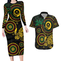 Vanuatu Personalized Aboriginal Arts Couples Matching Long Sleeve Bodycon Dress and Hawaiian Shirt Turtle and Iguana Special LT7 Colorful - Polynesian Pride