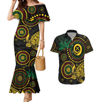 Vanuatu Personalized Aboriginal Arts Couples Matching Mermaid Dress and Hawaiian Shirt Turtle and Iguana Special LT7 Colorful - Polynesian Pride