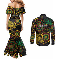 Vanuatu Personalized Aboriginal Arts Couples Matching Mermaid Dress and Long Sleeve Button Shirt Turtle and Iguana Special LT7 - Polynesian Pride