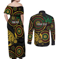 Vanuatu Personalized Aboriginal Arts Couples Matching Off Shoulder Maxi Dress and Long Sleeve Button Shirt Turtle and Iguana Special LT7 - Polynesian Pride