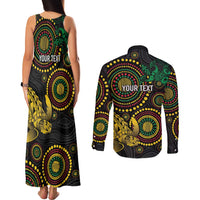 Vanuatu Personalized Aboriginal Arts Couples Matching Tank Maxi Dress and Long Sleeve Button Shirt Turtle and Iguana Special LT7 - Polynesian Pride