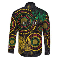 Vanuatu Personalized Aboriginal Arts Family Matching Long Sleeve Bodycon Dress and Hawaiian Shirt Turtle and Iguana Special - Polynesian Pride