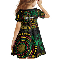 Vanuatu Personalized Aboriginal Arts Kid Short Sleeve Dress Turtle and Iguana Special - Polynesian Pride