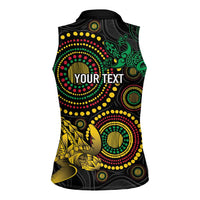 Vanuatu Personalized Aboriginal Arts Women Sleeveless Polo Shirt Turtle and Iguana Special - Polynesian Pride