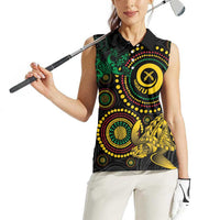 Vanuatu Personalized Aboriginal Arts Women Sleeveless Polo Shirt Turtle and Iguana Special - Polynesian Pride