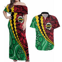 Vanuatu Personalized Tribal Couples Matching Off Shoulder Maxi Dress and Hawaiian Shirt Aboriginal Inspired Mix Style LT7 Colorful - Polynesian Pride