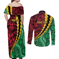 Vanuatu Personalized Tribal Couples Matching Off Shoulder Maxi Dress and Long Sleeve Button Shirt Aboriginal Inspired Mix Style LT7 - Polynesian Pride