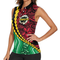 Vanuatu Personalized Tribal Women Sleeveless Polo Shirt Aboriginal Inspired Mix Style - Polynesian Pride