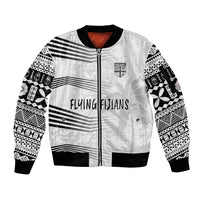 Personalised Fiji Rugby Sleeve Zip Bomber Jacket Kaiviti WC 2023 Jersey Replica - White LT7 Unisex White - Polynesian Pride