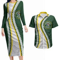 Cook Islands Rugby Personalized Avaiki Couples Matching Long Sleeve Bodycon Dress and Hawaiian Shirt GO Kuki LT7 Green - Polynesian Pride