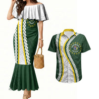 Cook Islands Rugby Personalized Avaiki Couples Matching Mermaid Dress and Hawaiian Shirt GO Kuki LT7 Green - Polynesian Pride