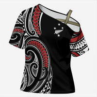 New Zealand Darts Personalized Hei Manaia Cross Shoulder Shirt Classic Kowhaiwhai LT7 Female Black - Polynesian Pride