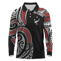 New Zealand Darts Personalized Hei Manaia Long Sleeve Polo Shirt Classic Kowhaiwhai LT7 Black - Polynesian Pride