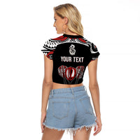 New Zealand Darts Personalized Hei Manaia Raglan Cropped T Shirt Classic Kowhaiwhai LT7 - Polynesian Pride