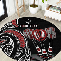 New Zealand Darts Personalized Hei Manaia Round Carpet Classic Kowhaiwhai LT7 Black - Polynesian Pride