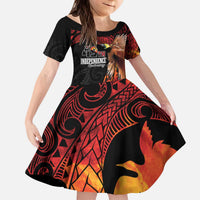 Papua New Guinea Personalised Kid Short Sleeve Dress Grunge Style 49th Independence Anni LT7 KID Black Red - Polynesian Pride